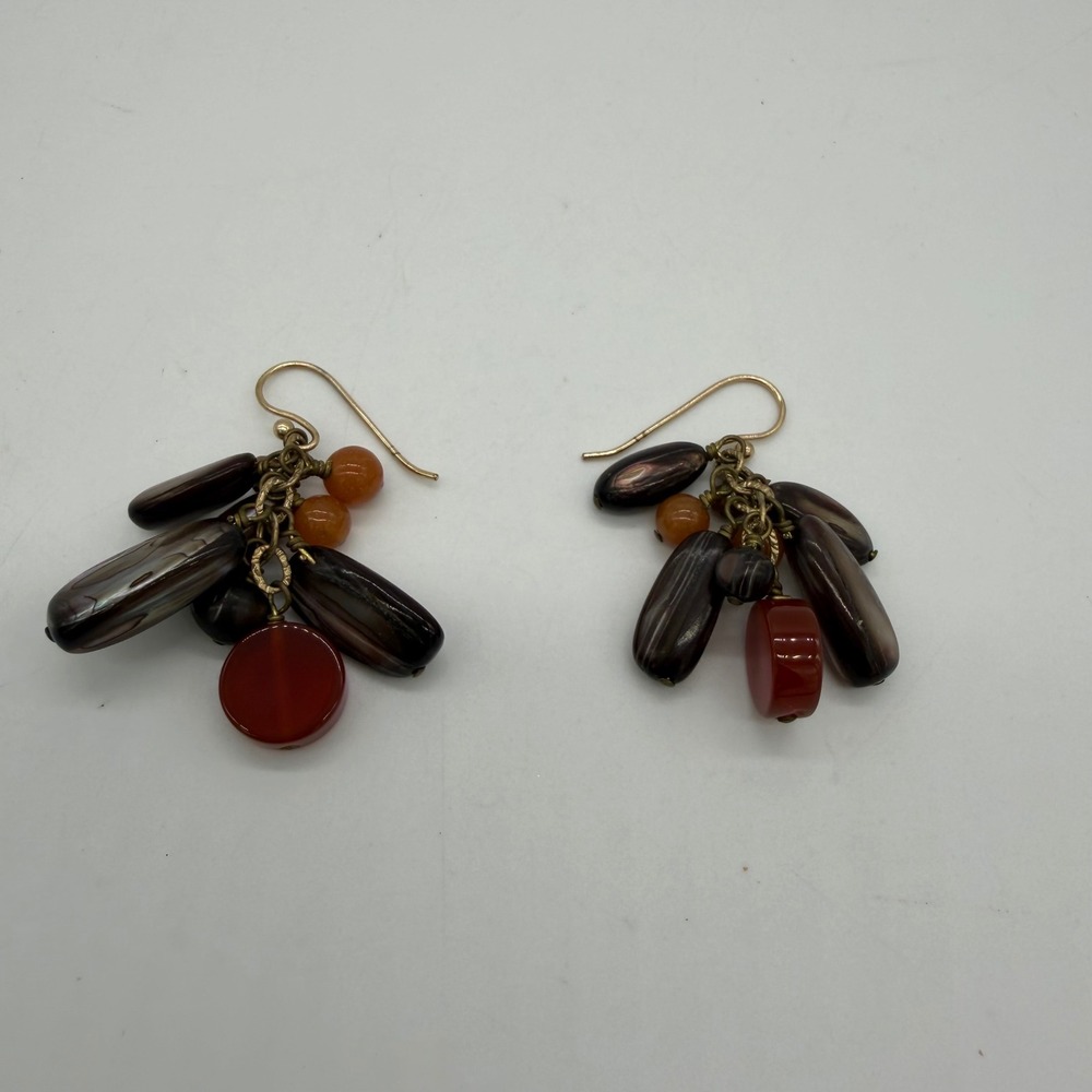 Vintage Barse Brown Red Stone Dangle Drop Cluster Earrings